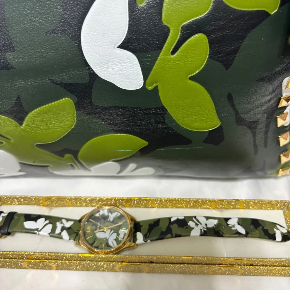 Michael Kors Whitney Tote Wallet Watch Set Womens NS Black Multi 3pc Butterfly